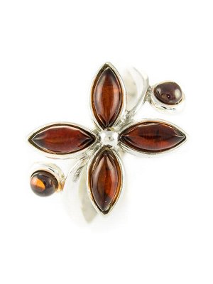 Изящное серебряное кольцо с янтарными вставками вишневого цвета «Лаванда», 506311255