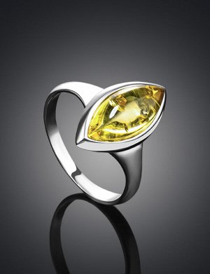 Серебряное кольцо в классическом стиле с янтарём лимонного цвета «Амарант», 606308335
