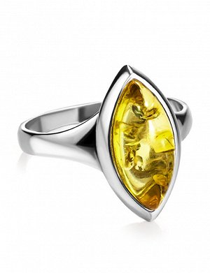 Серебряное кольцо в классическом стиле с янтарём лимонного цвета «Амарант»