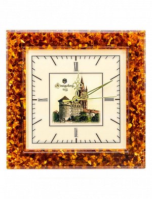 Настенные часы в квадратной янтарной оправе «Королевский замок Кёнигсберга», 913106001