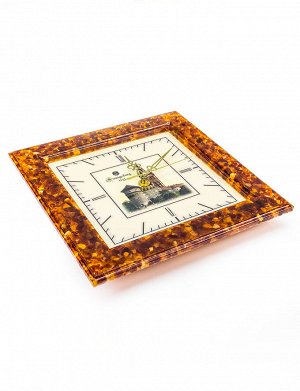 Настенные часы в квадратной янтарной оправе «Королевский замок Кёнигсберга», 913106001