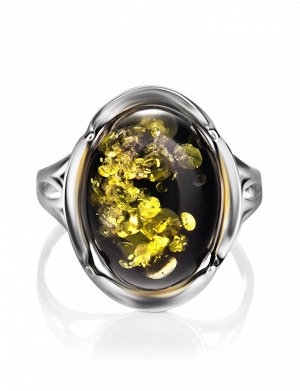 Красивое кольцо «Лион» из серебра и натурального зелёного янтаря, 906305019
