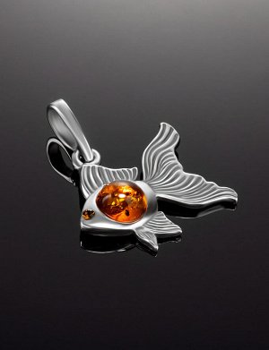 Миниатюрный кулон из серебра с натуральным коньячным янтарём «Золотая рыбка», 901708047