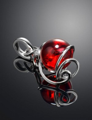 Эффектный кулон из натурального красного янтаря и серебра «Валенсия», 901712033
