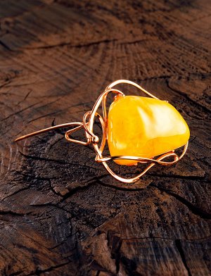 Эффектная брошь-кулон из натурального медового янтаря в золочённом серебре «Риальто», 907912029