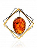 Оригинальная брошь из серебра с позолотой и коньячного янтаря «Амплитуда», 907905226