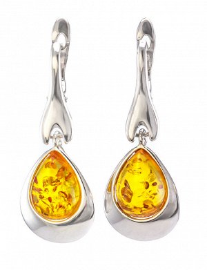 Серебряные серьги с натуральным янтарём лимонного цвета «Джульетта», 606510057