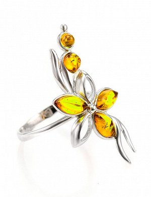 Нежное серебряное кольцо с натуральным балтийским янтарём лимонного цвета «Вербена», 606304005