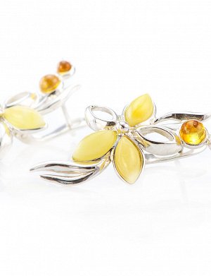 Нежные серьги из натурального балтийского янтаря лимонного и медового цветов «Вербена», 606506078