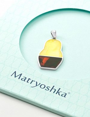 Яркий кулон с натуральным янтарём вишнёвого и медового цветов Matryoshka®, 701704048