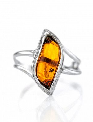 Лёгкое изящное серебряное кольцо с натуральным янтарём  «Тильда ажур», 606306411