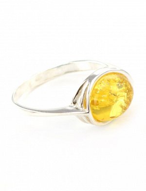 Изящное серебряное кольцо с овальной вставкой из натурального янтаря лимонного цвета «Амиго», 6063202422