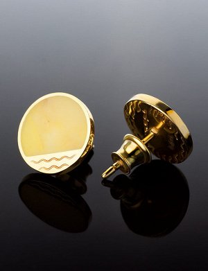 Стильные серьги-пусеты «Монако» с натуральным янтарём. Янтарь®, 810104315