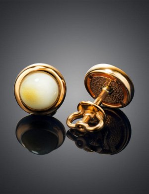 Нежные золотые серьги-пусеты со вставками из натурального балтийского медового янтаря «Ягодки», 606406475