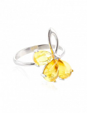 Изысканное серебряное кольцо с янтарём лимонного цвета «Одуванчик», 6063202392