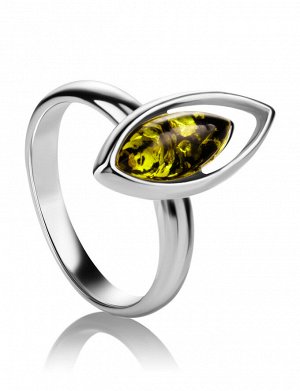 Лёгкое изящное кольцо из серебра и зелёного янтаря «Акация»