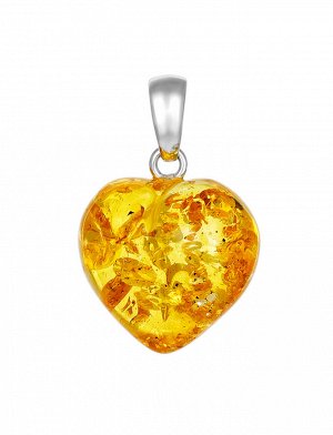 Подвеска-сердце из натурального искрящегося янтаря лимонного цвета, 905412037