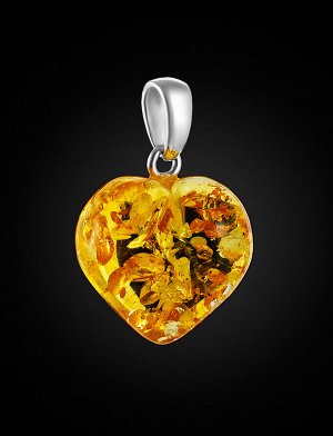 Подвеска-сердце из натурального искрящегося янтаря лимонного цвета, 905412037