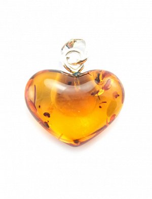Кулон-сердечко из прозрачного янтаря коньячного цвета с искорками, 6054201113