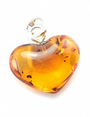 Кулон-сердечко из прозрачного янтаря коньячного цвета с искорками, 6054201113