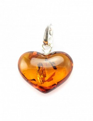 Кулон «Сердце» из натурального балтийского янтаря цвета коньяка с серебром, 505412036