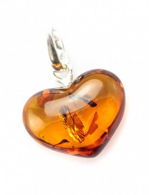 Кулон «Сердце» из натурального балтийского янтаря цвета коньяка с серебром, 505412036