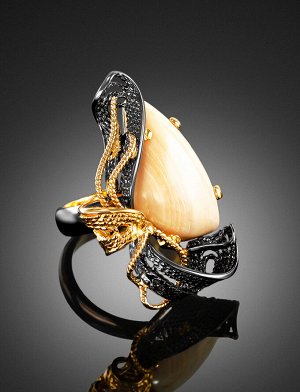 Великолепное кольцо из золочённого серебра с бивнем мамонта «Эра», 912112004