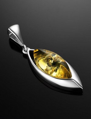 Изящный серебряный кулон с ромбовидной вставкой натурального янтаря золотисто-лимонного цвета «Акация», 501711265