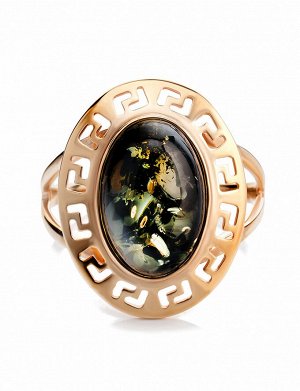 Кольцо из золота и натурального искрящегося зелёного янтаря «Эллада», 806206140