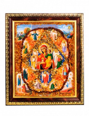 Икона Божией матери «Неопалимая купина» с натуральным янтарём
