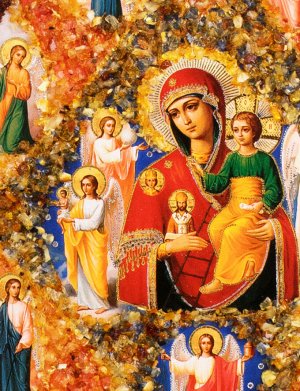 Икона Божией матери «Неопалимая купина» с натуральным янтарём, 906904399