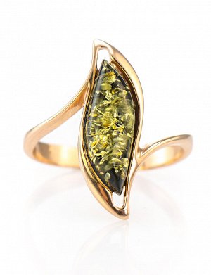Изысканное кольцо из золота с натуральным балтийским зелёным янтарём «Капелла», 606206468