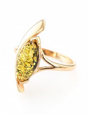 Оригинальное кольцо «Лиана» из золота и натурального балтийского янтаря зелёного цвета, 606206460