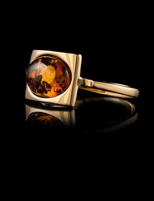 Золотое кольцо «Эллипс» со вставкой коньячного янтаря, 5062212486