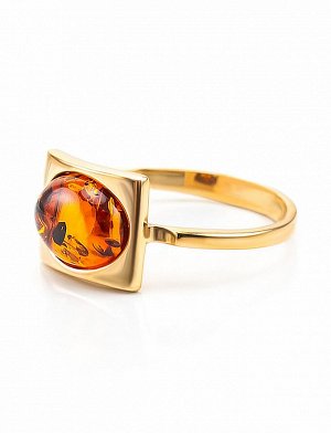 Золотое кольцо «Эллипс» со вставкой коньячного янтаря, 5062212486
