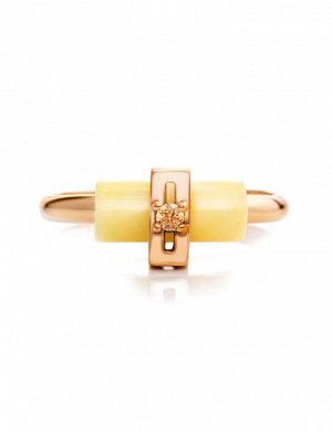 Красивое кольцо из золота и натурального янтаря «Скандинавия», украшенное фианитом, 906211079