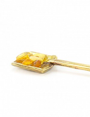 Сувенир-талисман для кошелька из латуни с натуральным медовым и лимонным янтарем «Кошельковая лопата»