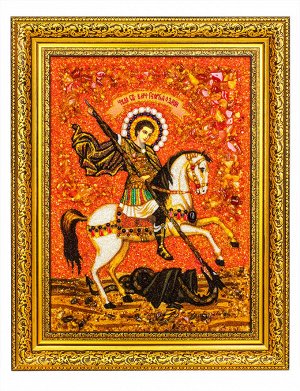 Икона из натурального янтаря и камней «Георгий победоносец»