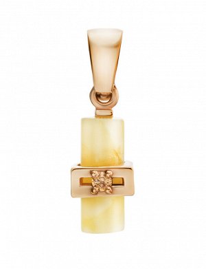 Золотой кулон с натуральным молочно-медовым янтарём и фианитом «Скандинавия», 907211081