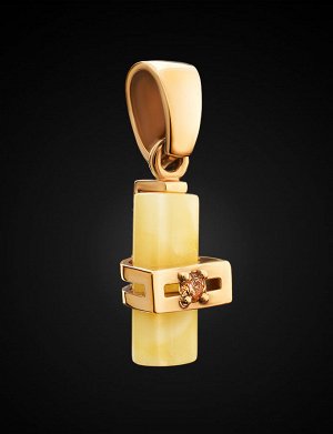 Золотой кулон с натуральным молочно-медовым янтарём и фианитом «Скандинавия», 907211081