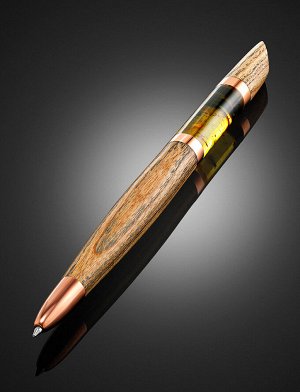 Уникальная ручка из дерева и натурального цельного балтийского янтаря с включениями, 910612020