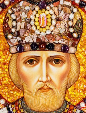 Большая икона «Святой Николай Чудотворец» из янтаря и самоцветов, 706908214