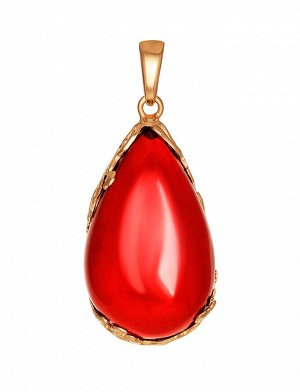 Кулон в форме капли из янтаря насыщенного красного цвета в золочённой оправе «Версаль», 910207725