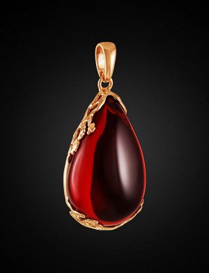 Кулон в форме капли из янтаря насыщенного красного цвета в золочённой оправе «Версаль», 910207725