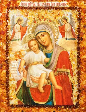 Икона Божией Матери «Достойно Есть», украшенная натуральным янтарём, 906908453