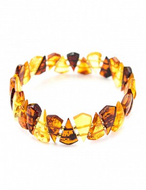 Плоский браслет из натурального прозрачного янтаря трёх цветов «Треугольники», 505112325
