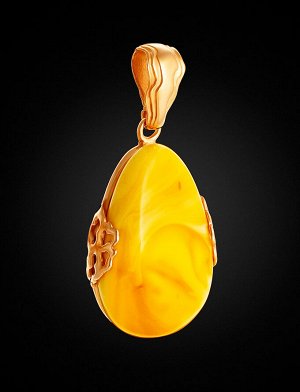Красивый элегантный кулон из натурального янтаря медового цвета в золочённой оправе «Версаль», 910208508