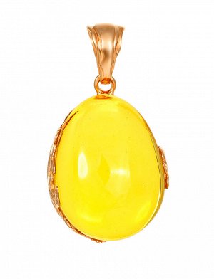 Замечательная подвеска из натурального янтаря лимонного цвета с позолоченным серебром «Версаль», 910208497