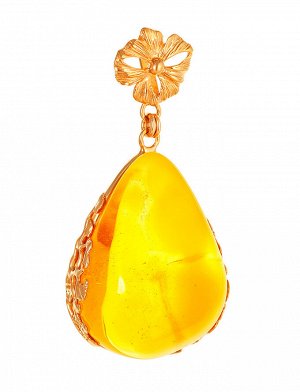 Красивая подвеска из натурального янтаря лимонного цвета с позолоченным серебром «Версаль», 910208496