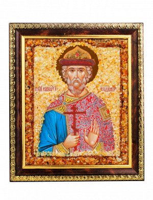 Икона, украшенная натуральным янтарём «Святой равноапостольный князь Владимир»